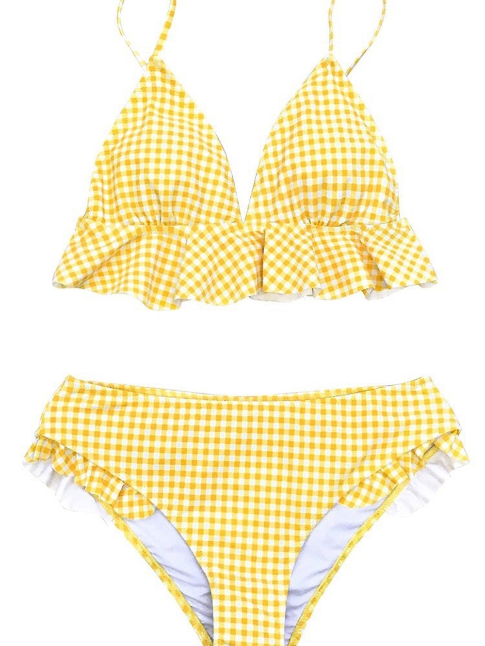 Cupshe Yellow Gingham Ruffle Triangle Bikini